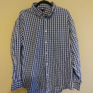 Lands End Mens Blue & White Checkered Polo